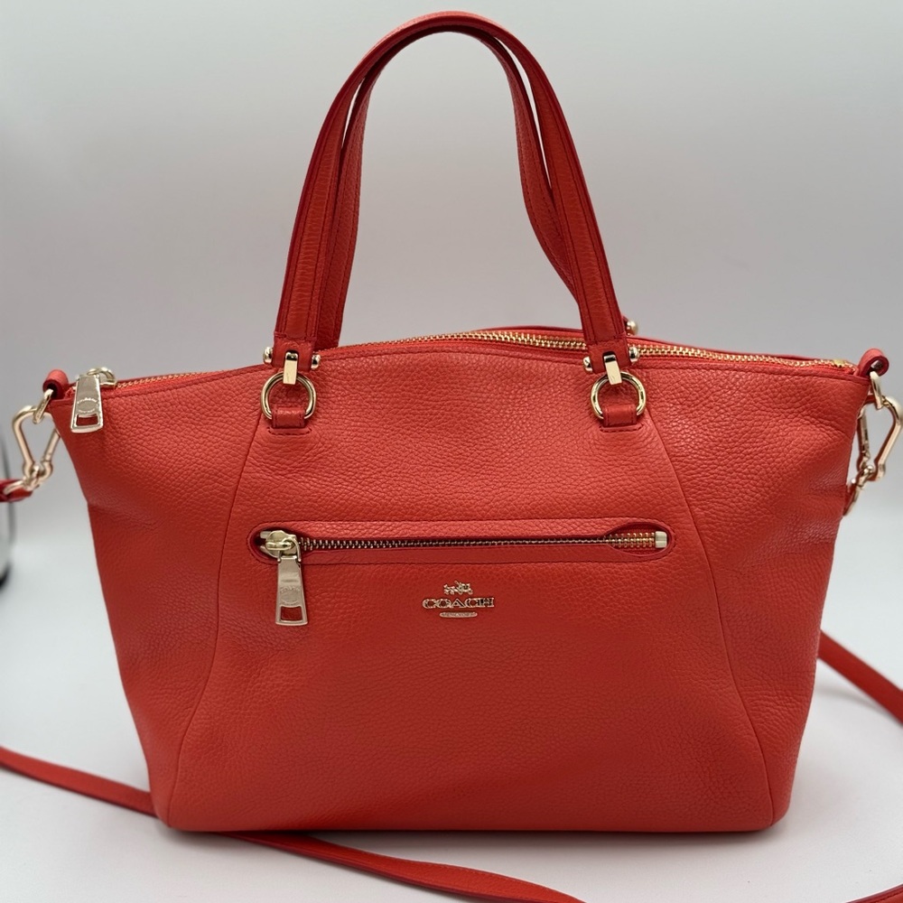 Coach Prairie Pebbled Leather Satchel in Coral Red